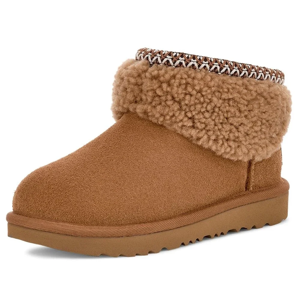 UGG Classic Ultra Mini Maxi Curly 1157730K Kids US 5 Brown Ankle Boots HTAT1672